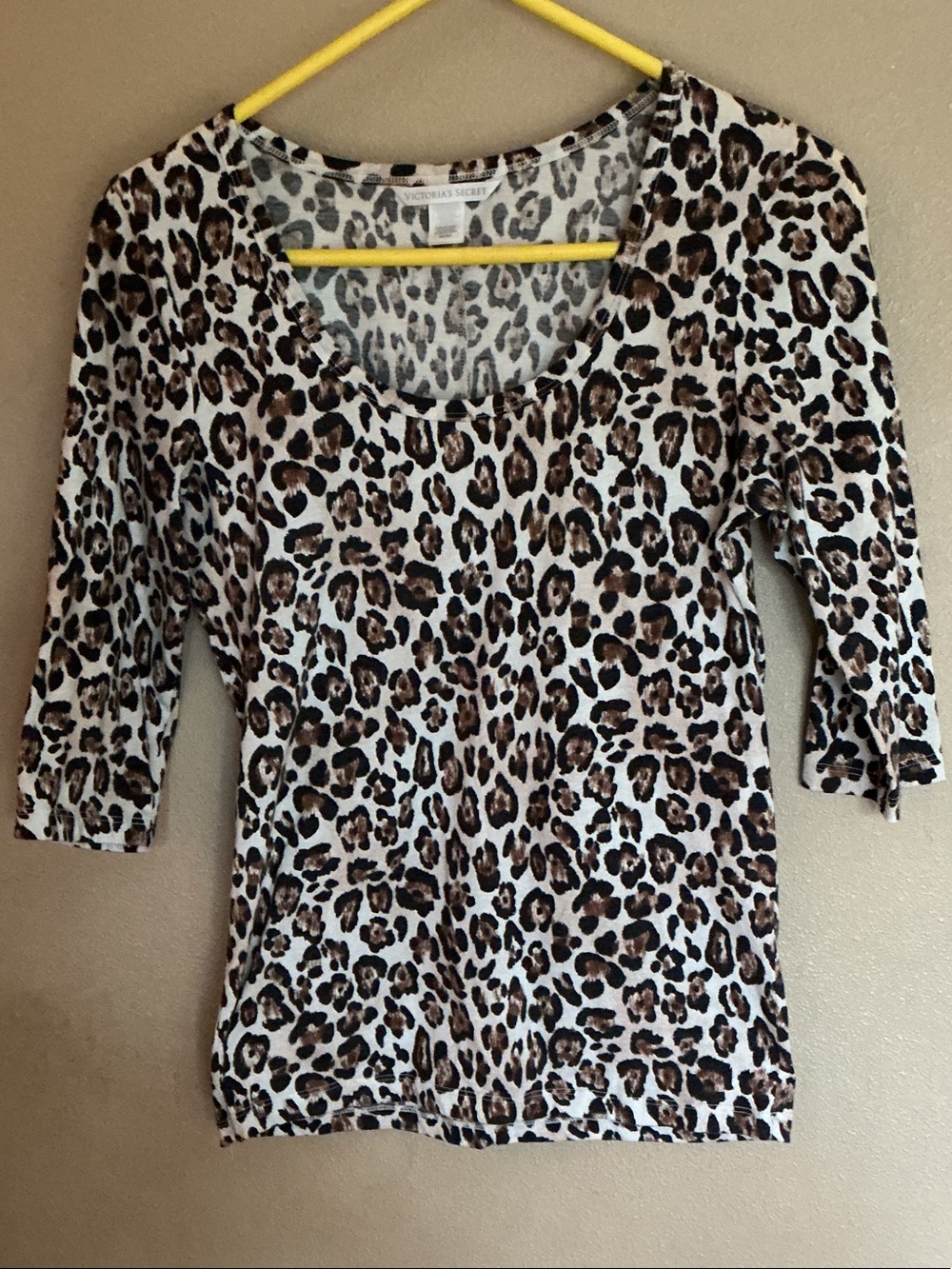 Victoria's Secret Leopard Scoop Neck Long Sleeve Top - Brown/Black/White